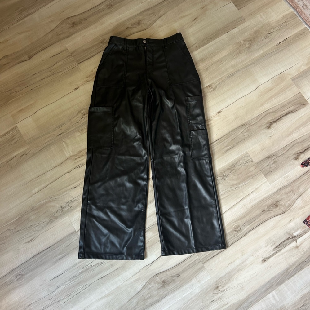 No Boundaries Black Faux Leather Cargo Pants